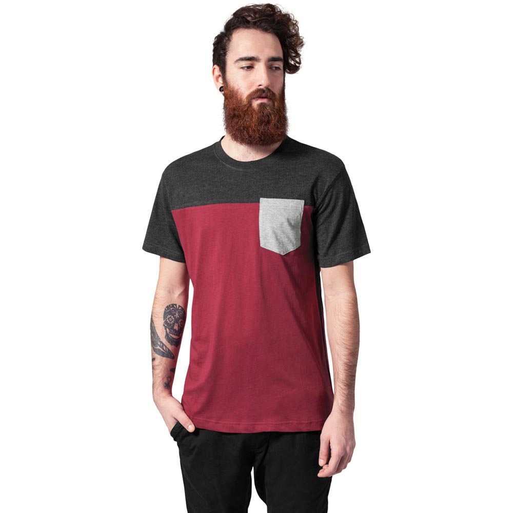 Urban Classics - 3Tone Pocket Tshirt Homme - Rouge/Gris